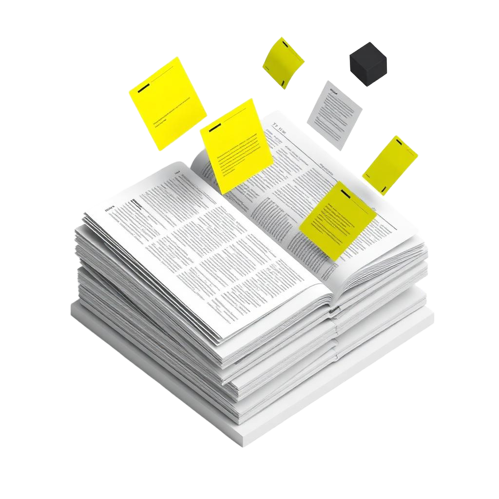 Illustration of stacked articles and notes