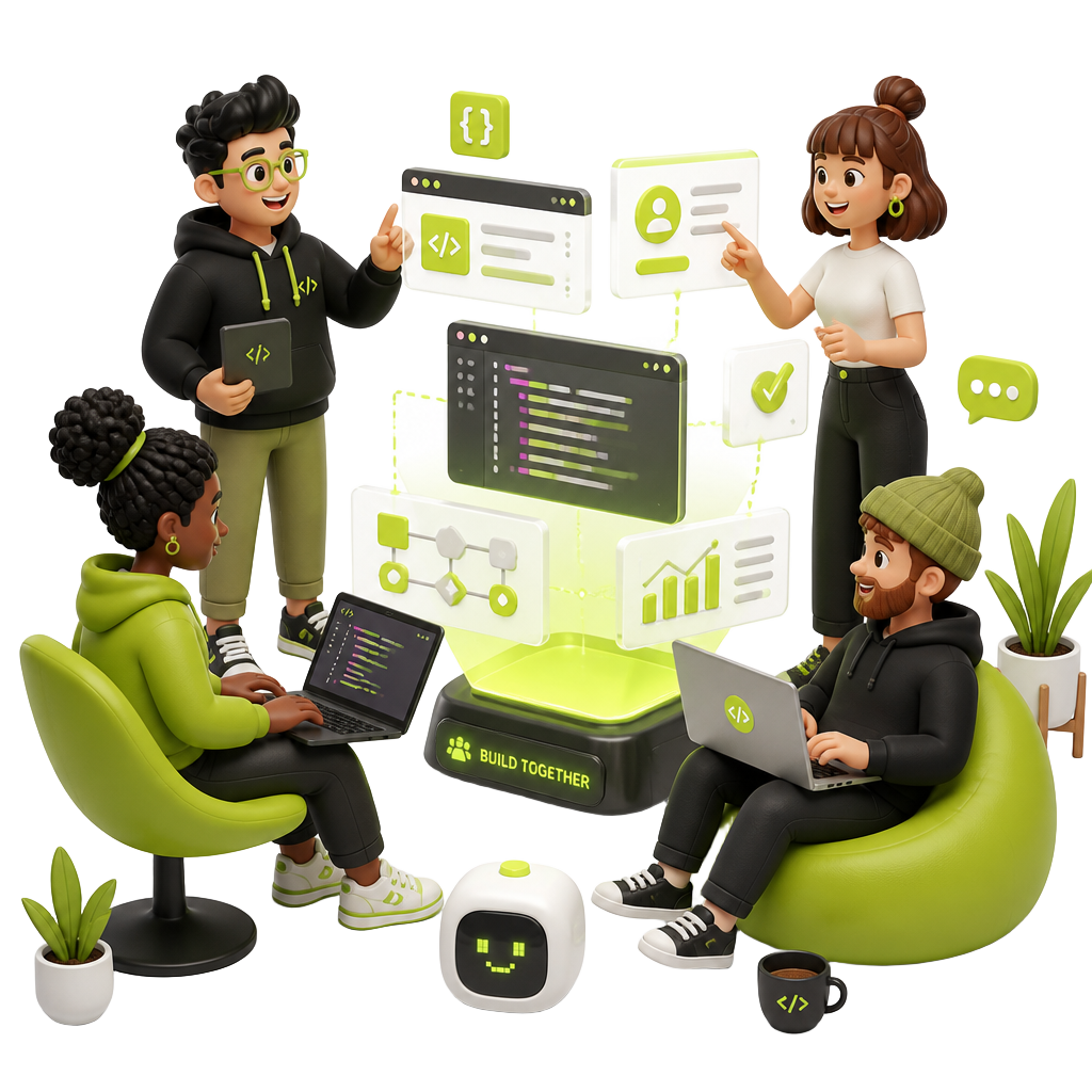 Illustration of a remote team collaborating on website designs